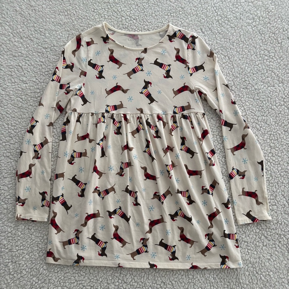 DACHSHUND LOVERS. LANDS END Adorable Kids Christmas Top. Size M See Photos. NWOT